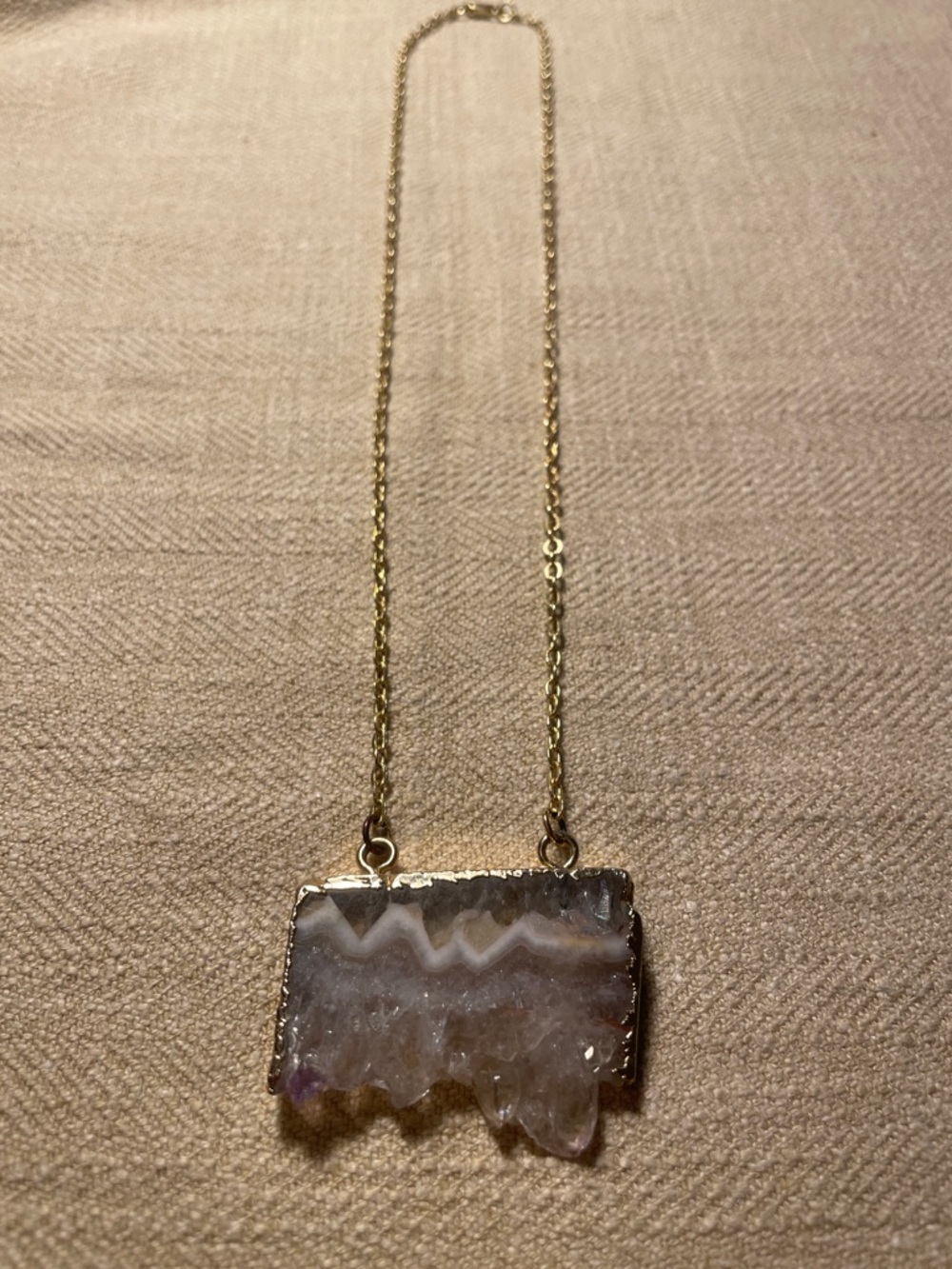 Gold Plated Chain Necklace with Natural Amethyst Druzy Pendant - Purple 18”